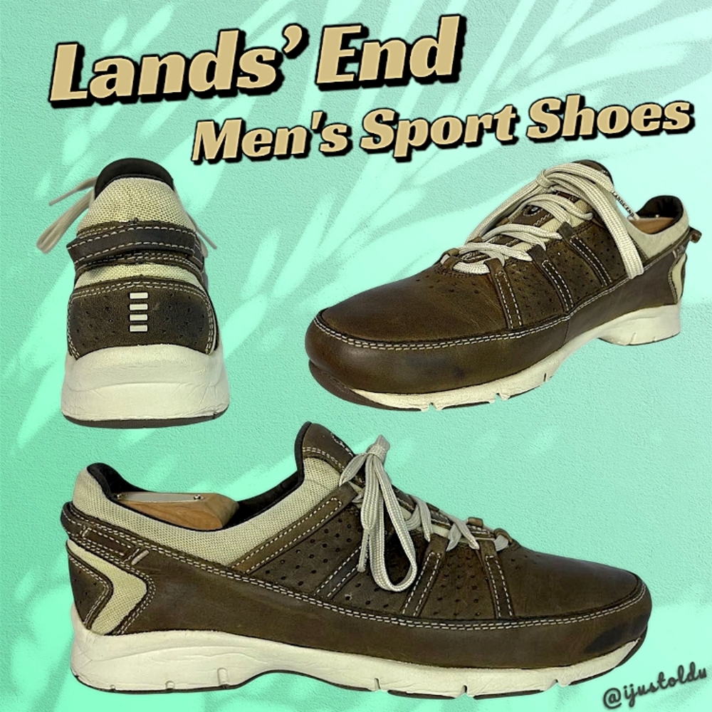 Lands’ End Men's Sport Shoe with AgION Antimicrobial Tech | Brown & Beige Size 8